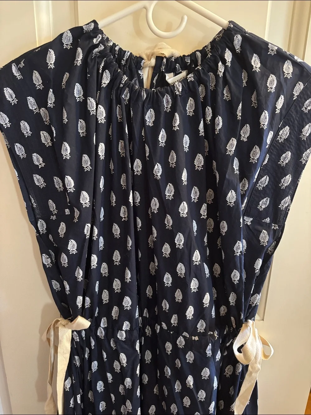 Banana Republic Navy White Cream Printed Long Dress Large
